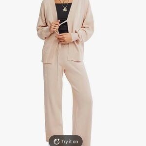 Free People Women's Solar Cotton Light Pink Wide Leg Pants